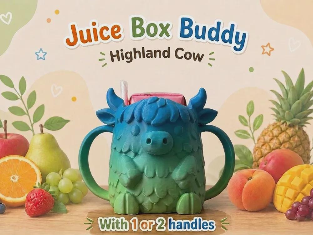 3D printed Juice Box Buddies