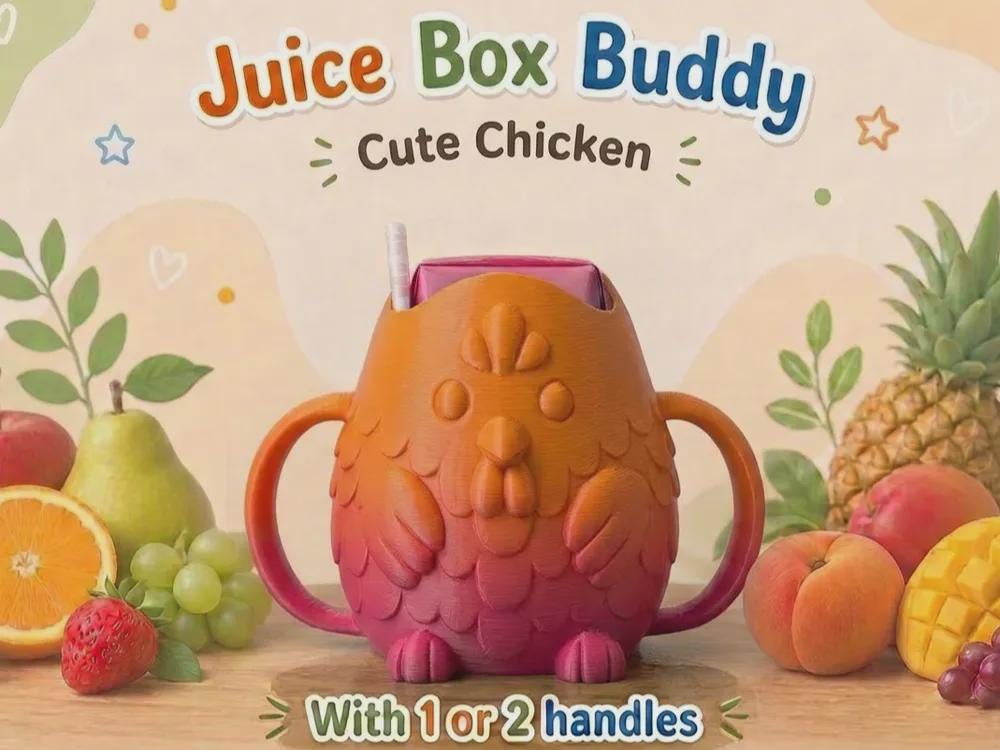 3D printed Juice Box Buddies
